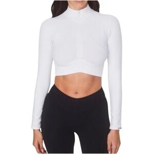 Joja Exhale White Cropped 1/2 Zip Textured Long Sleeve Pullover Size S NWOTF